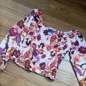 Old Navy Pink Smocked Ruffled 3/4 Sleeve Blouse